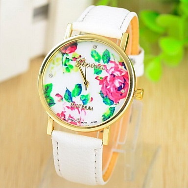 women's white band watch floral face