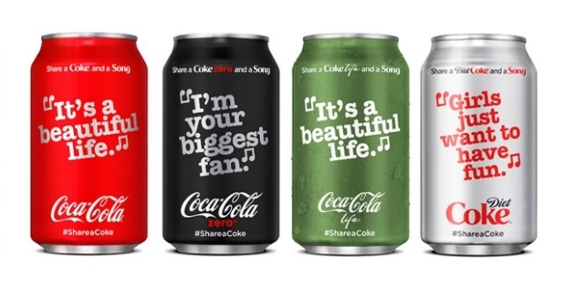 Coca-Cola cans with lyrics