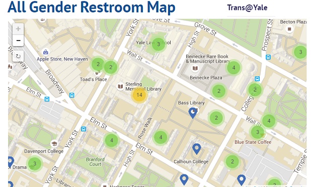 Yale All Gender Restrooms map