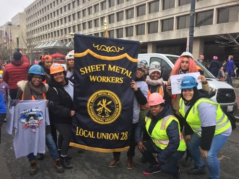 Sheet Metal Workers Union Local 28 march Against Trump