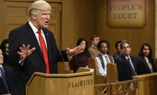 SATURDAY NIGHT LIVE -- "Alec Baldwin" Episode 1718 -- Pictured: Host Alec Baldwin as President Donald Trump during the "Trump People's Court" sketch on February 11, 2017 -- (Photo by: Will Heath/NBC)