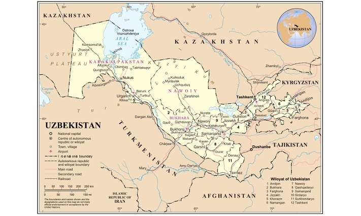 Uzbekistan map public domain