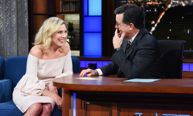 The Late Show with Stephen Colbert and guest June Diane Raphael during Tuesday's February 6, 2018 show. Photo: Scott Kowalchyk/CBS ÃÂ©2018 CBS Broadcasting Inc. All Rights Reserved.