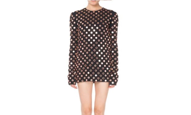 Saint Laurent Circle Mirrors Jewel-Neck Long-Sleeve Chemise Mini Dress