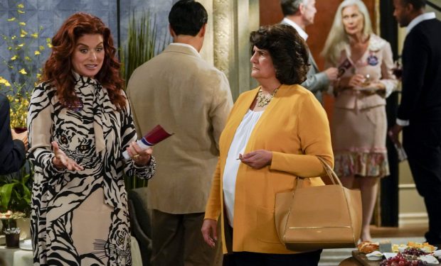 WILL & GRACE -- "The West Side Curmudgeon" Episode 203 -- Pictured: (l-r) Debra Messing as Grace Adler, Livia Treviño as Mrs. Timmer