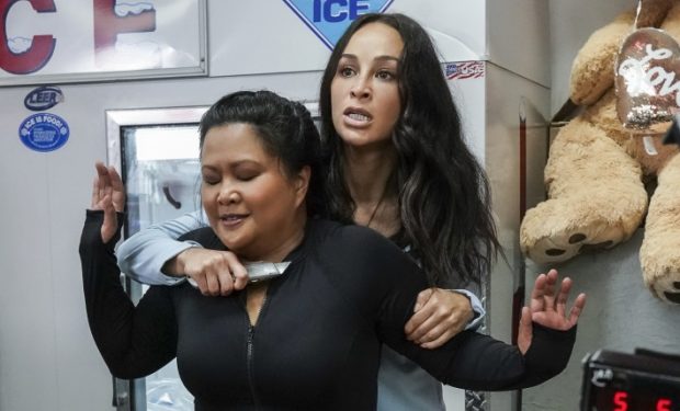 "He kauwā ke kanaka na ke aloha" -- On Valentine's Day, Tani and Noelani are held hostage during a convenience store robbery. Also, Five-0 investigates the murder of a Thai diplomat whose wife confesses to the crime, but Danny suspects she's covering for the real killer, on HAWAII FIVE-0 Friday, Feb. 14 (9:00-10:00 PM, ET/PT) on the CBS Television Network. Pictured L to R: Kimee Balmilero as Dr. Noelani Cunha, and Cara Santana as Bonnie. Photo: Karen Neal/CBS ©2019 CBS Broadcasting, Inc. All Rights Reserved. ("He kauwā ke kanaka na ke aloha" is Hawaiian for "Man is a slave of love.")