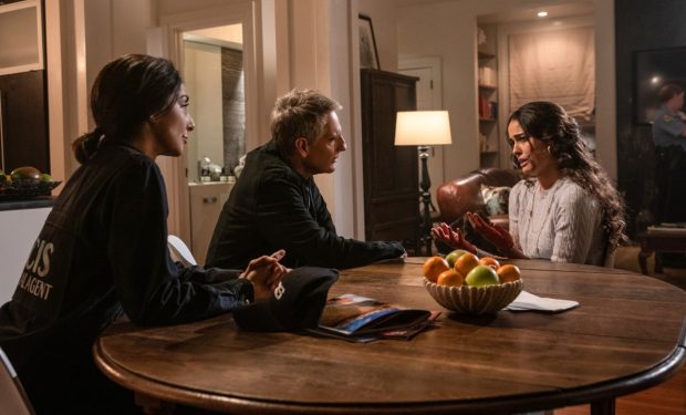 "The Root of All Evil" - The team investigates the murder of a JAG Captain who was killed in his home and discovered by his daughter, the only heir to his large estate. Also, Sebastian is intimidated when he is put in charge of a team on his first day of REACT training, on "NCIS: NEW ORLEANS" Sunday, March 1 (10:00-11:00 PM, ET/PT) on the CBS Television Network. Pictured L-R: Necar Zadegan as Special Agent Hannah Khoury, Scott Bakula as Special Agent Dwayne Pride, and Chelsea Gilligan as Selina Garrett Photo: Sam Lothridge/CBS ©2019 CBS Broadcasting, Inc. All Rights Reserved