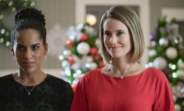 Lisa McFadden, Ashley Williams in Never Kiss a Man in an Ugly Christmas Sweater (Hallmark/Crown Media)