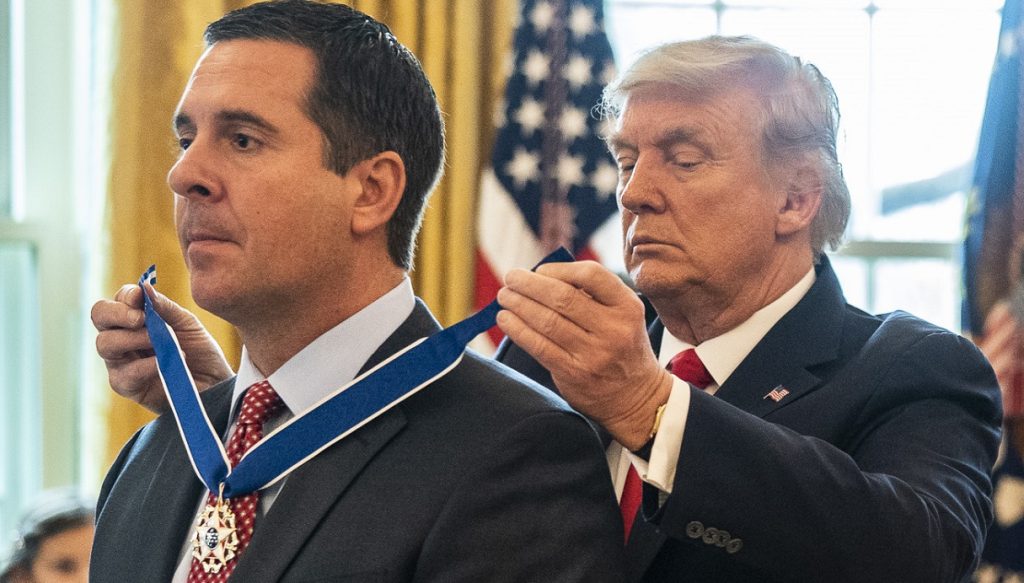 Nunes being awarded the Presidential Medal of Freedom by President Trump