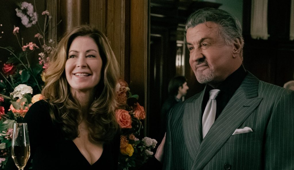 Dana Delany as Margaret Devereaux, and Sylvester Stallone as Dwight "The General" Manfredi on TULSA KING